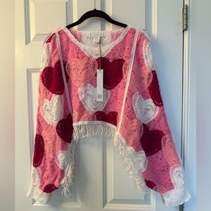 NWT House of Harlow 1960 Multicolor Heart Crochet Poncho Sweater